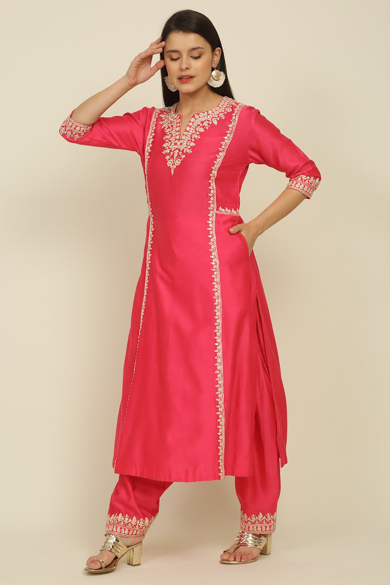Fuchsia Pink Chanderi Suit Set