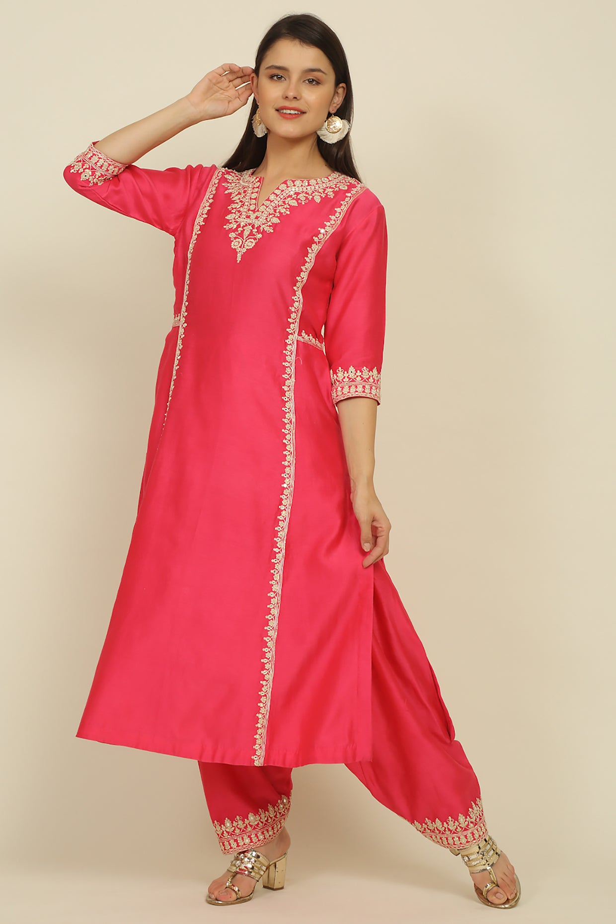 Fuchsia Pink Chanderi Suit Set