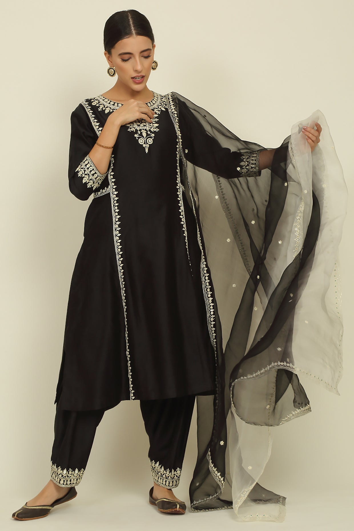 Black Chanderi Suit Set