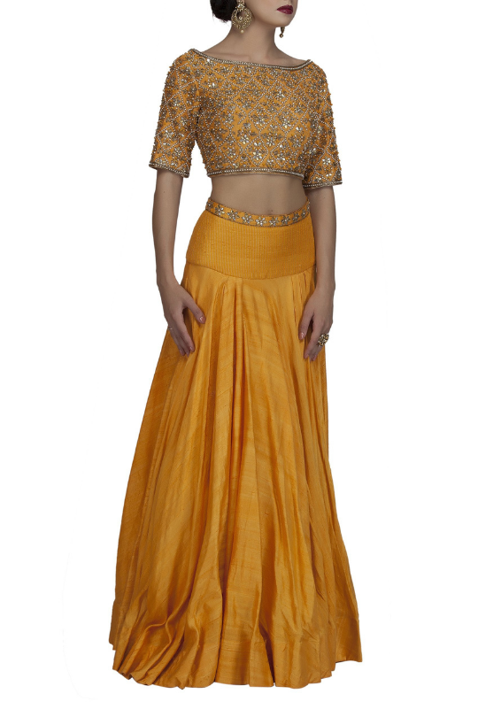 Orange Backless Embroidered Crop Top and Skirt Side look
