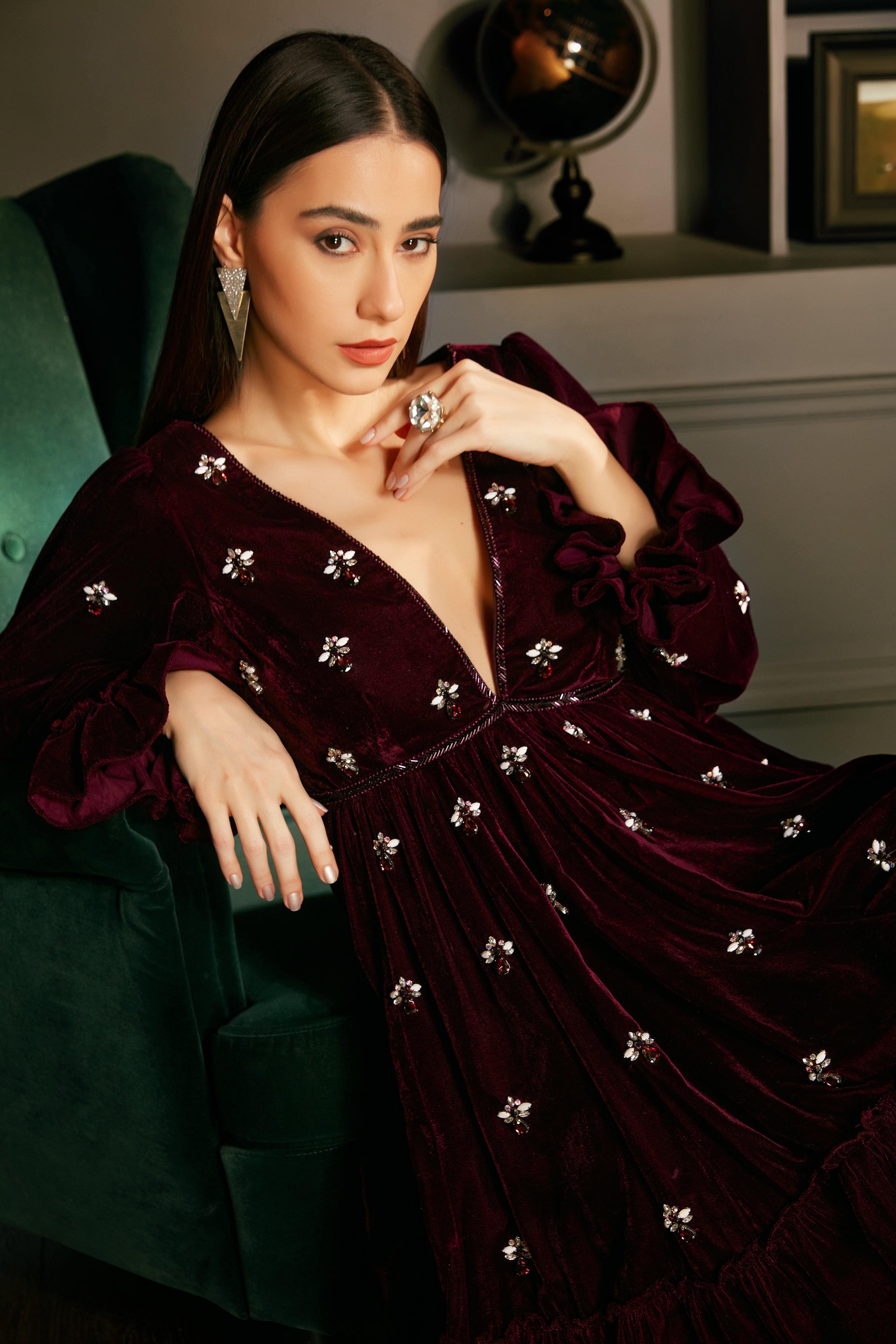 Wine Velvet Dress