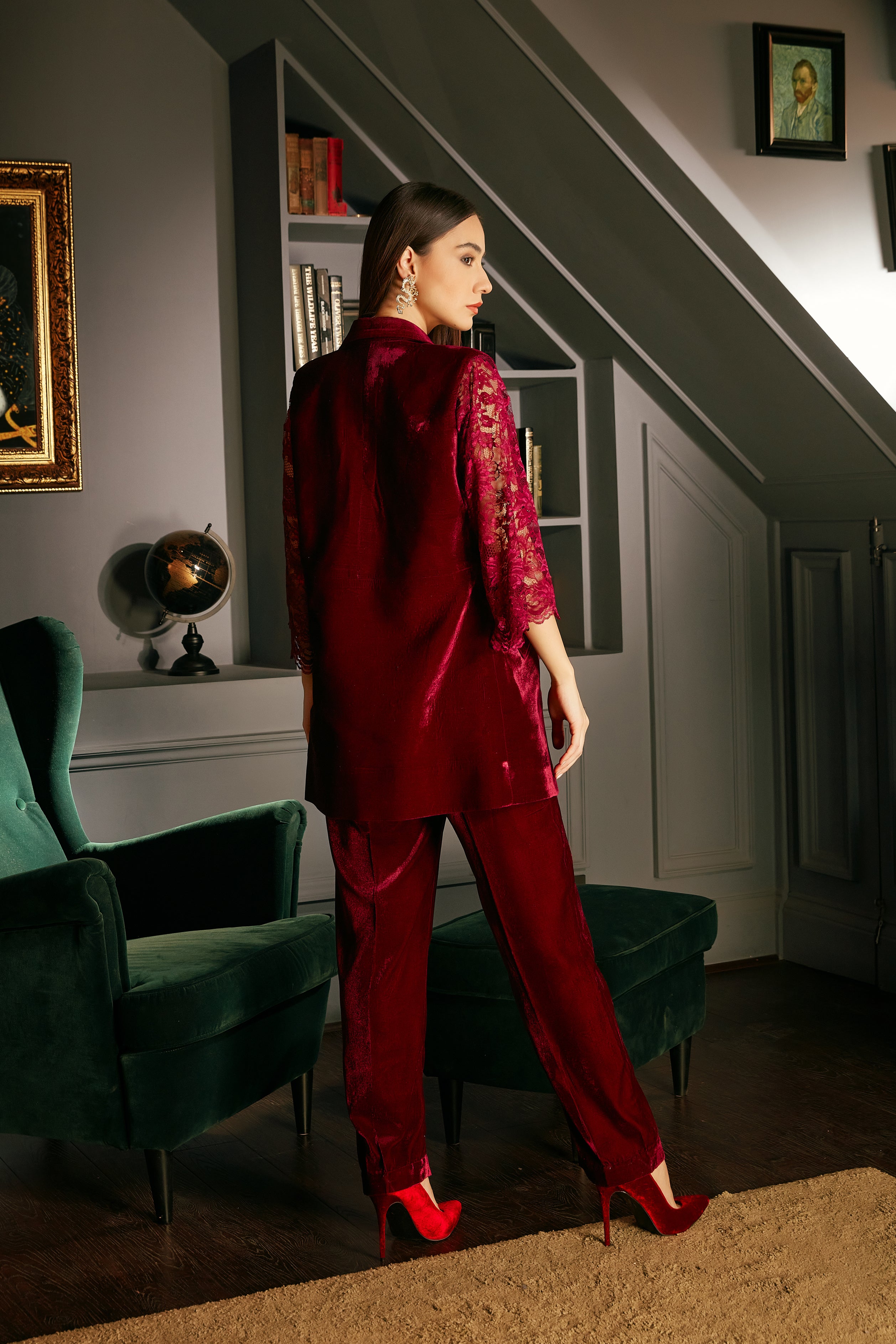 Wine Velvet Power Suit