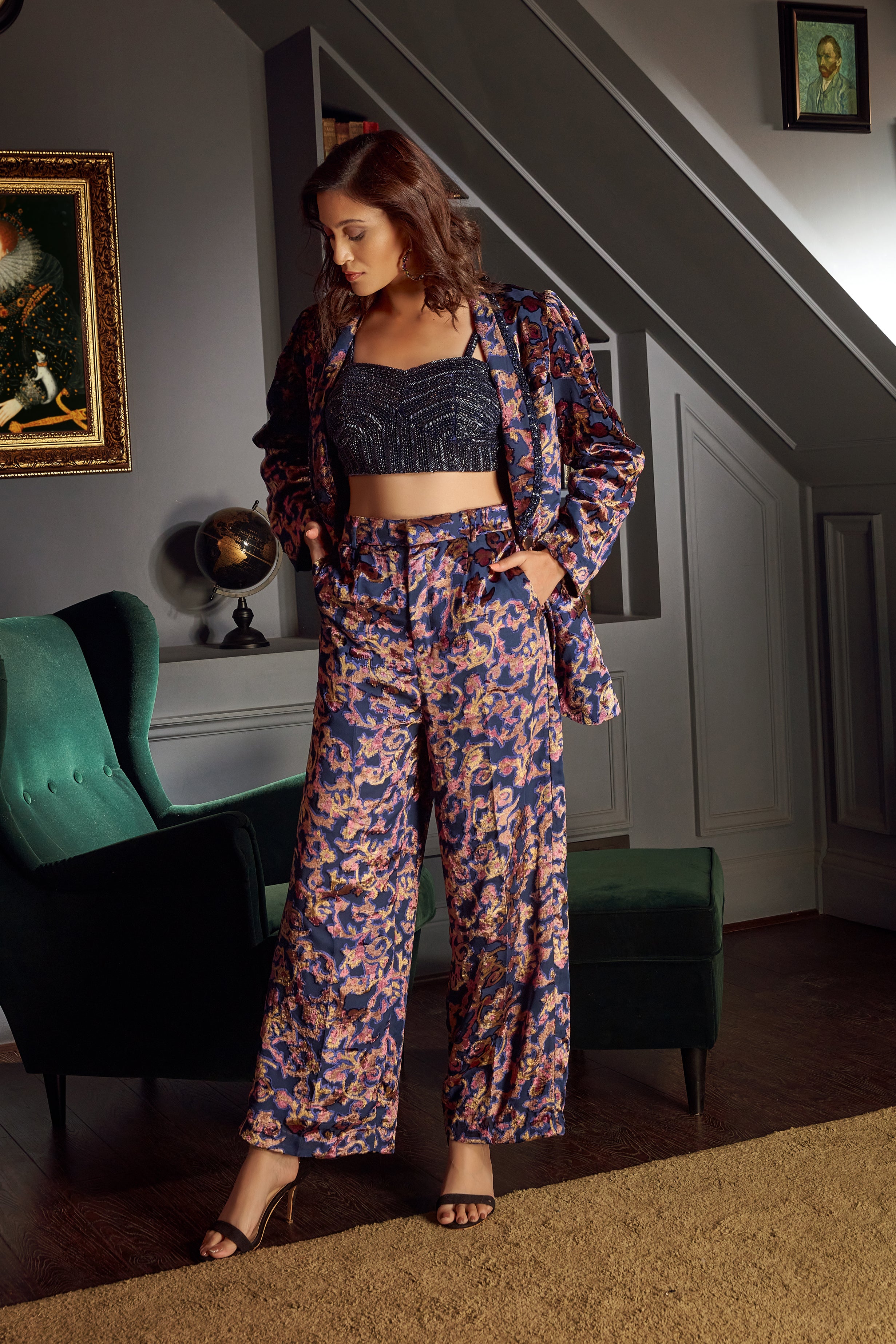 Midnight Blue Velvet Power Suit