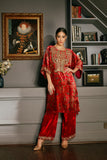 Red Printed Velvet  Suit Set