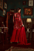 Red Printed Velvet Sharara Set