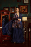 Midnight Blue Printed Velvet Sharara set