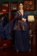 Midnight Blue Printed Velvet Sharara Set