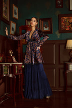 Midnight Blue Printed Velvet Sharara Set