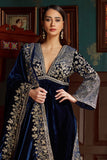 Midnight Blue Embroidered Velvet Suit Set