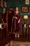 Wine Embroidered Velvet Suit Set