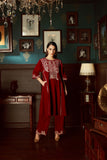 Red embroidered Velvet  Suit Set