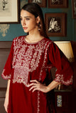 Red embroidered Velvet  Suit Set