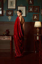 Red Velvet Pre Draped Saree