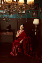 Red Velvet Pre Draped Saree