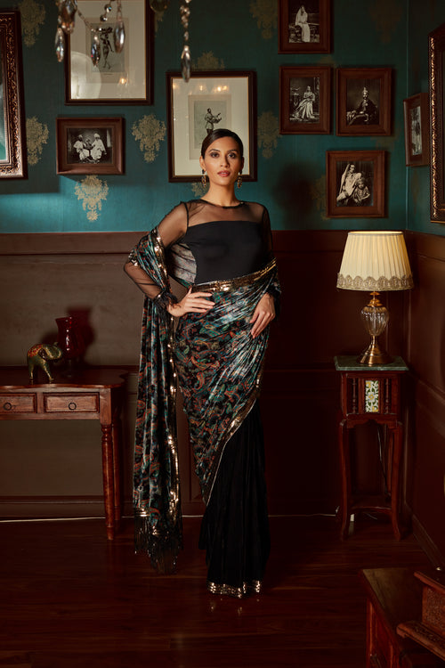 Black Velvet Printed Saree