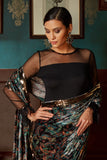 Black velvet Printed Saree