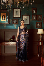 Midnight Blue Velvet Pre Draped Saree