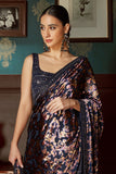 Midnight Blue Velvet Pre Draped Saree