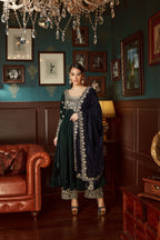 Bottle Green Velvet Anarkali Set