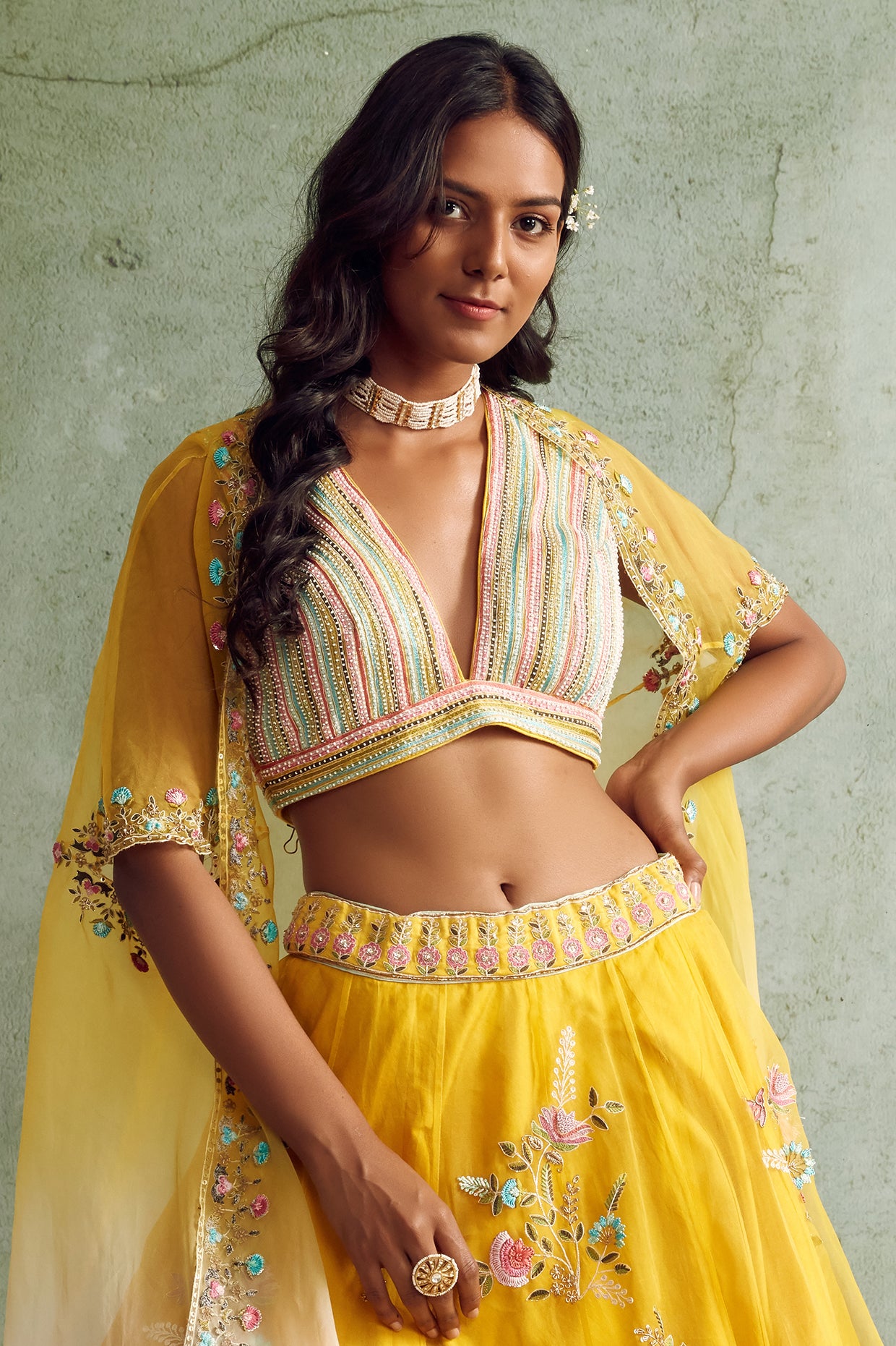 Yellow Organza Lehenga Set