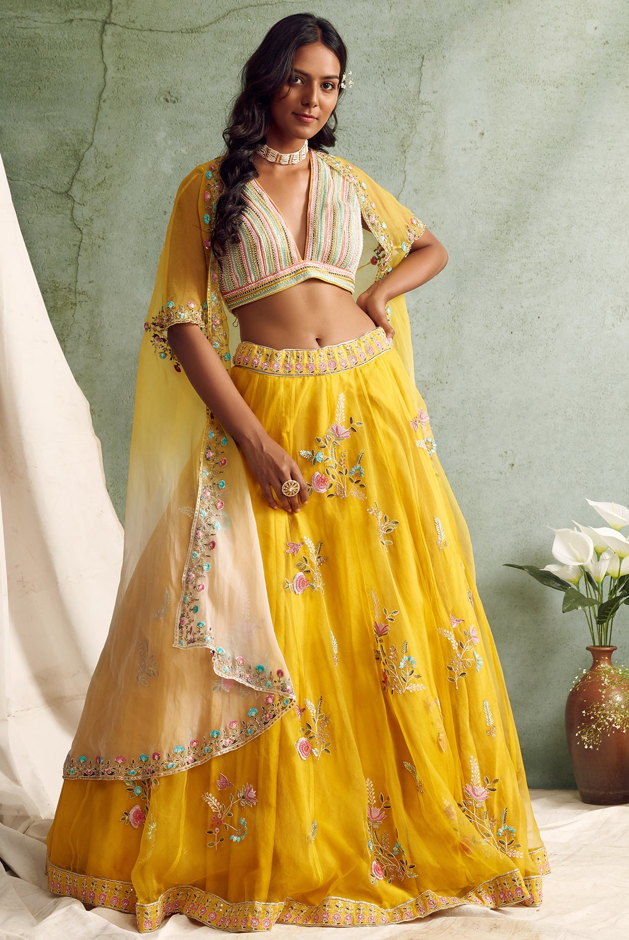 Yellow Organza Lehenga Set