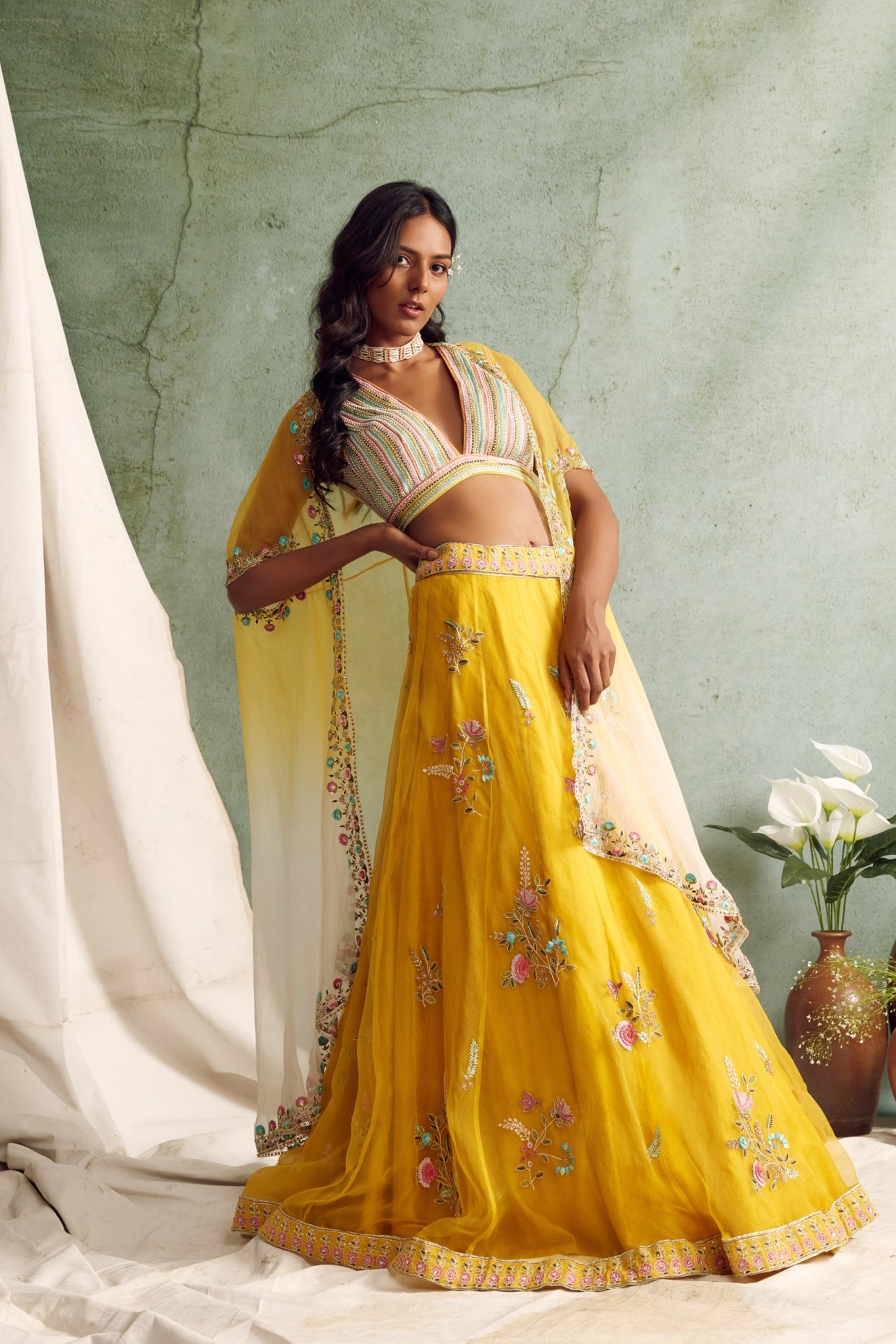 Yellow Organza Lehenga Set