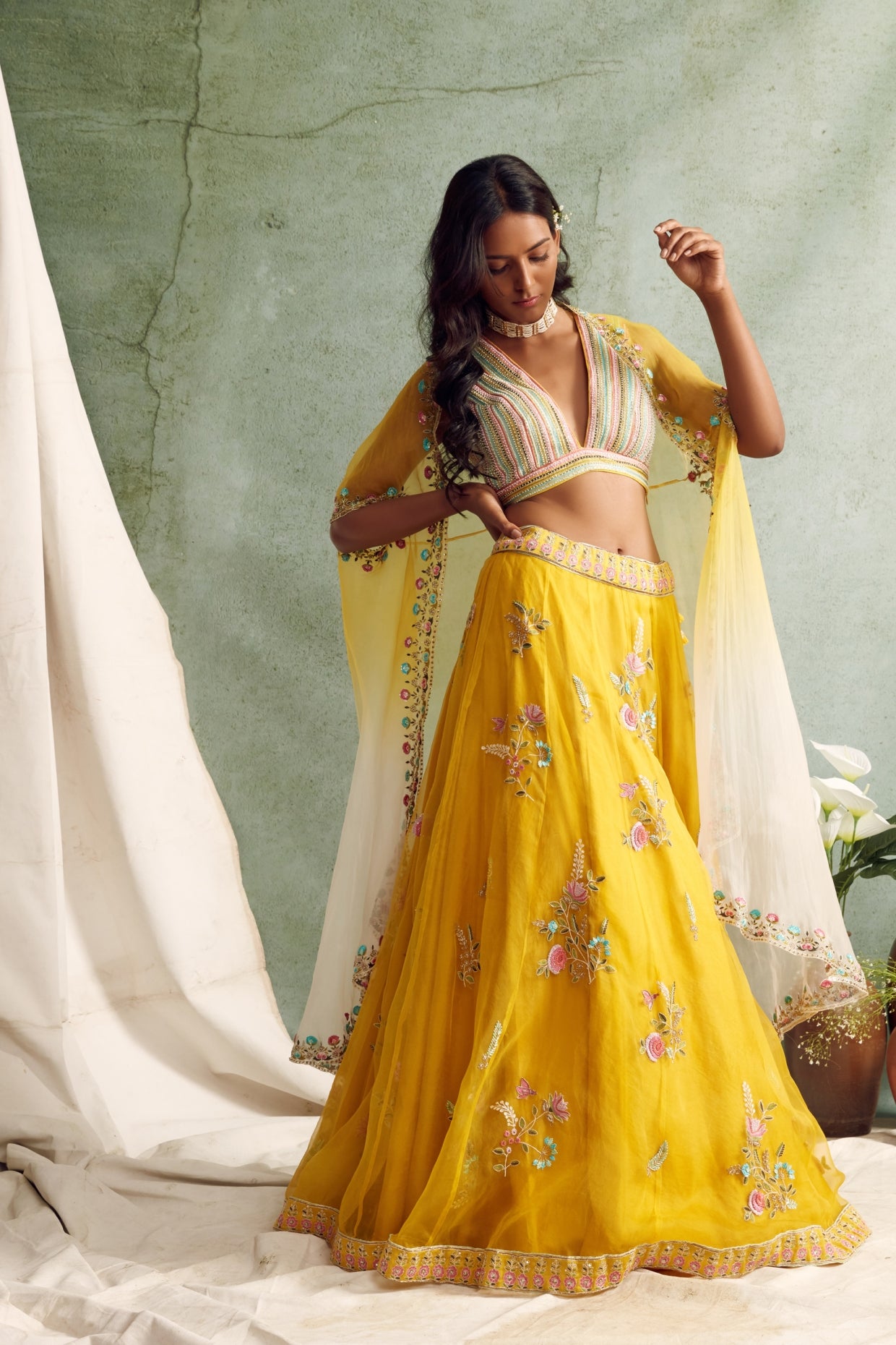 Yellow Organza Lehenga Set