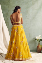 Yellow Multicolored Embroidered Lehenga Set
