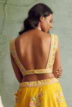 Yellow Multicolored Embroidered Lehenga Set