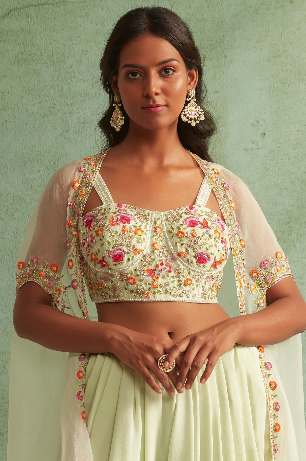 Mint Green Dhoti Pant And Cape Set