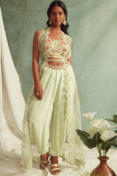 Green Embellished Tunic with Dhoti Pants and Dupatta Set – First Resort by  Ramola Bachchan