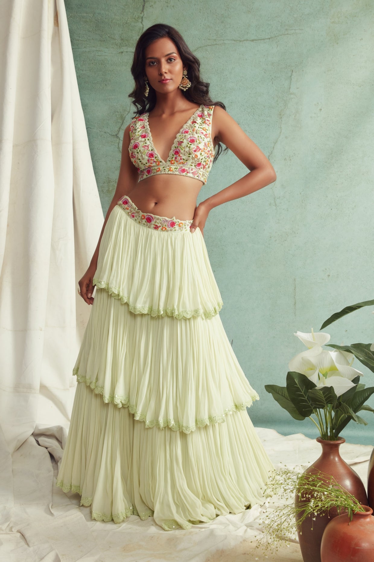 Mint Green Frilled Lehenga Set