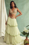 Mint Green Frilled Lehenga And Cape Set