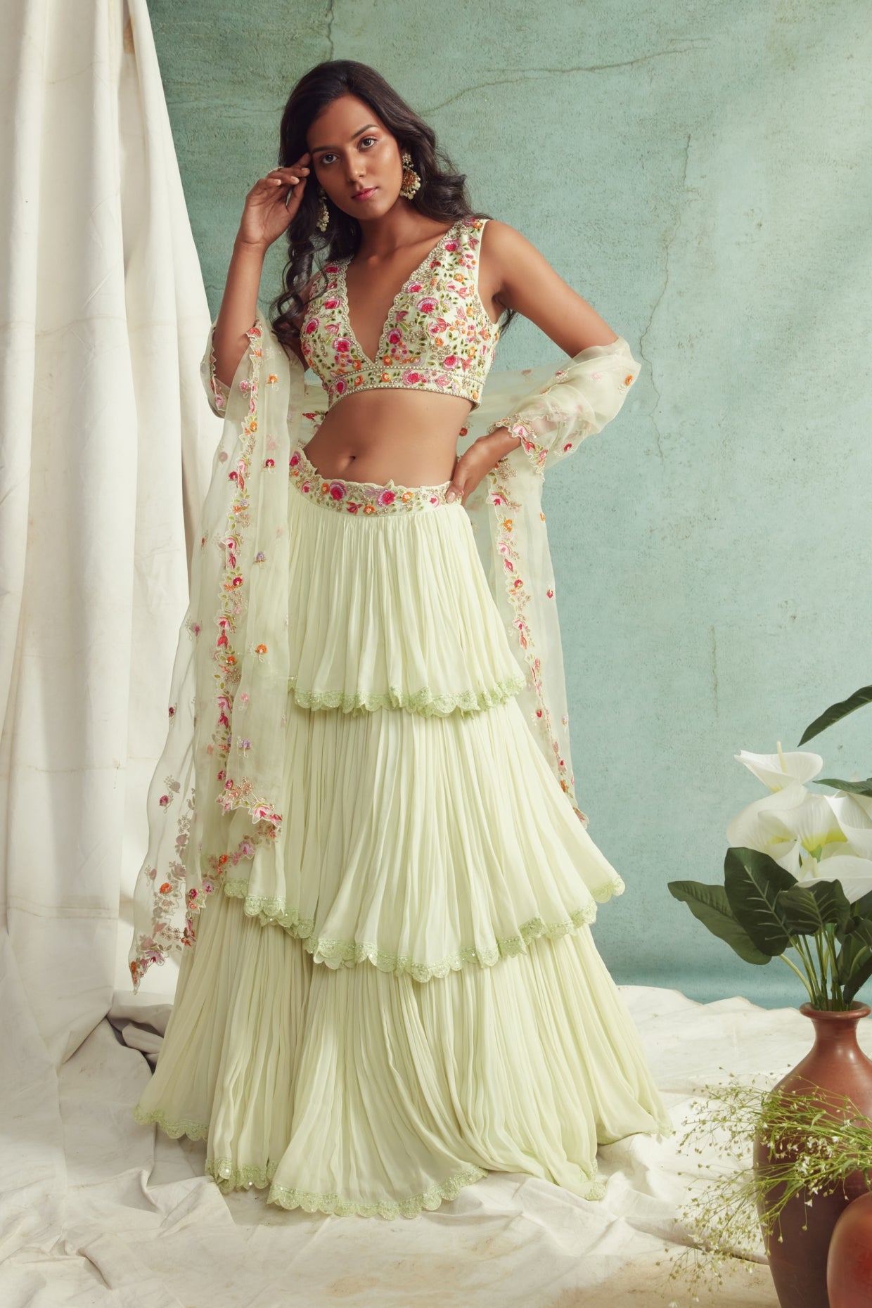 Mint Green Frilled Lehenga Set