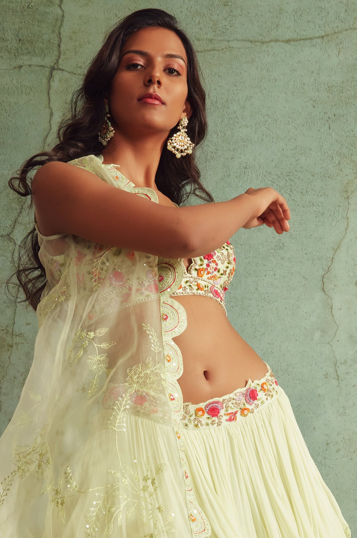Mint Green Frilled Lehenga And Cape Set