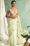 Mint Green Organza Embroidered Saree Set