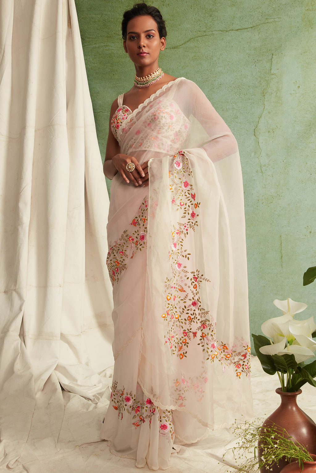 Blush Pink Organza Saree Set