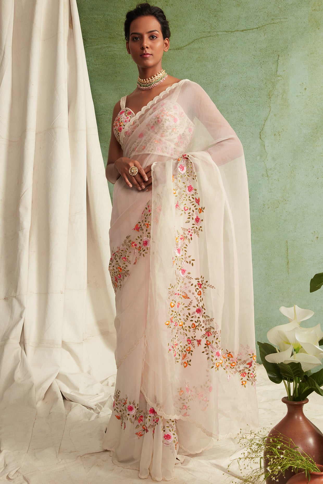 Blush Pink Organza Saree Set