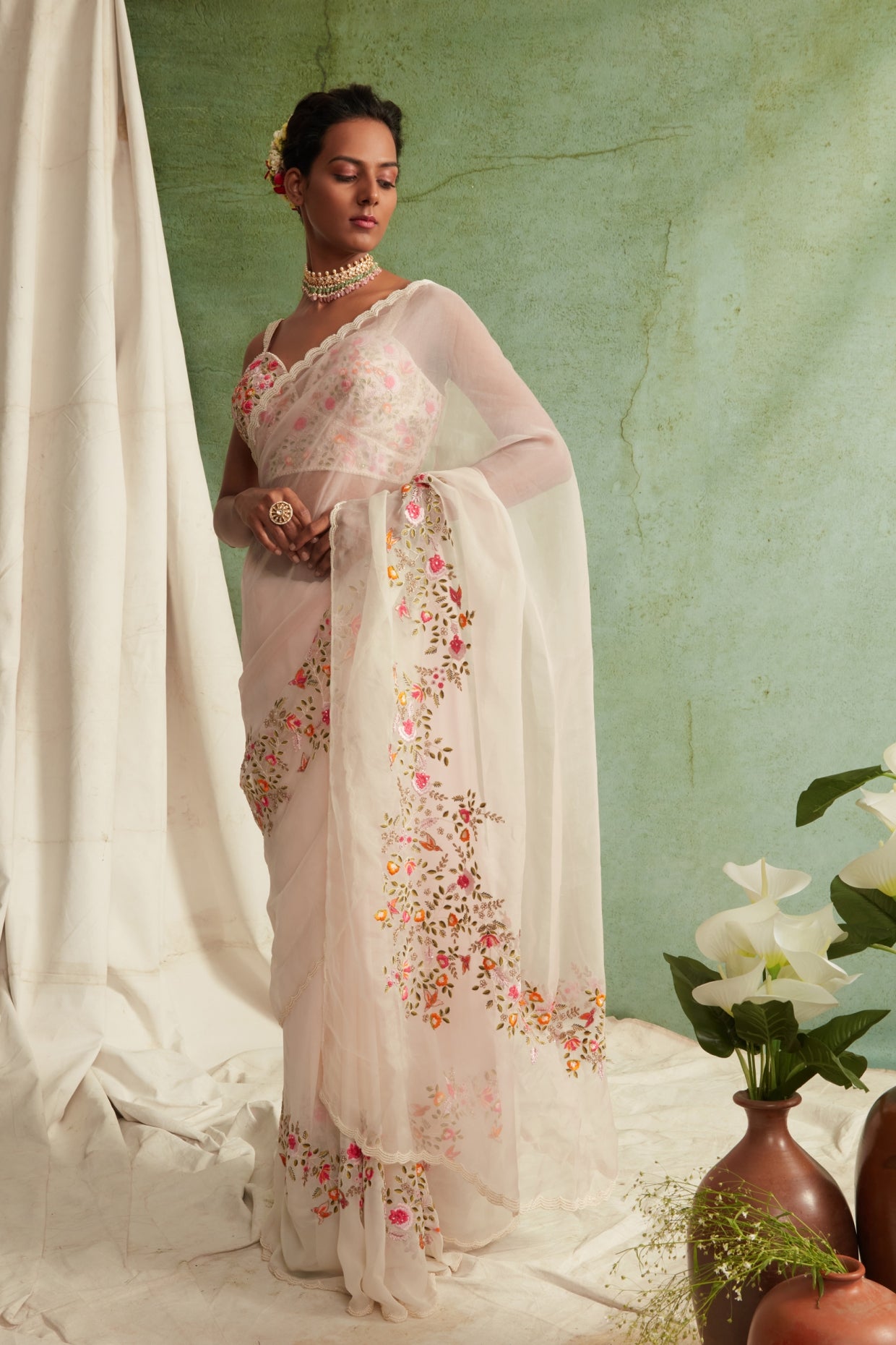 Blush Pink Organza Saree Set