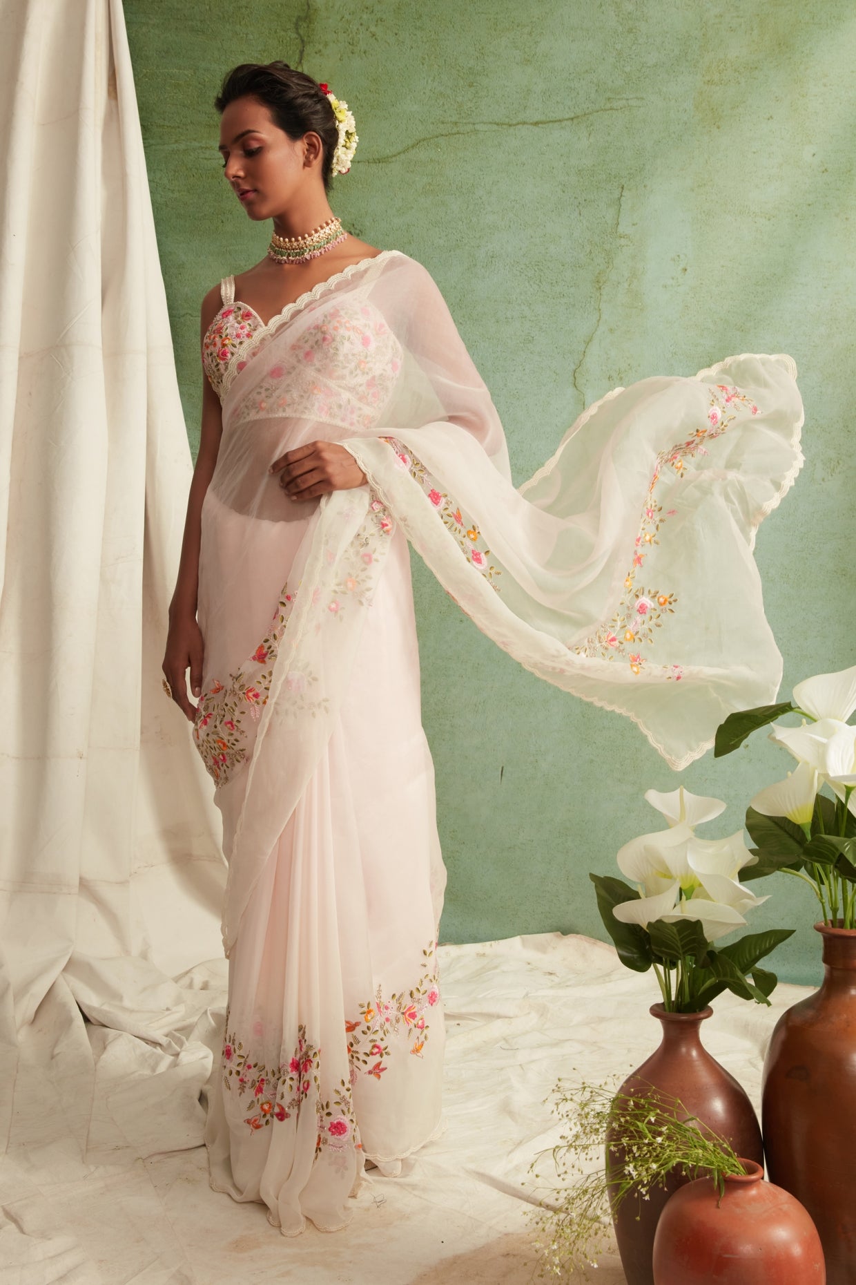 Blush Pink Organza Saree Set