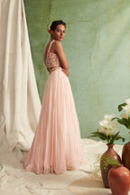 Blush Pink Embroidered Crop Top And Skirt Set