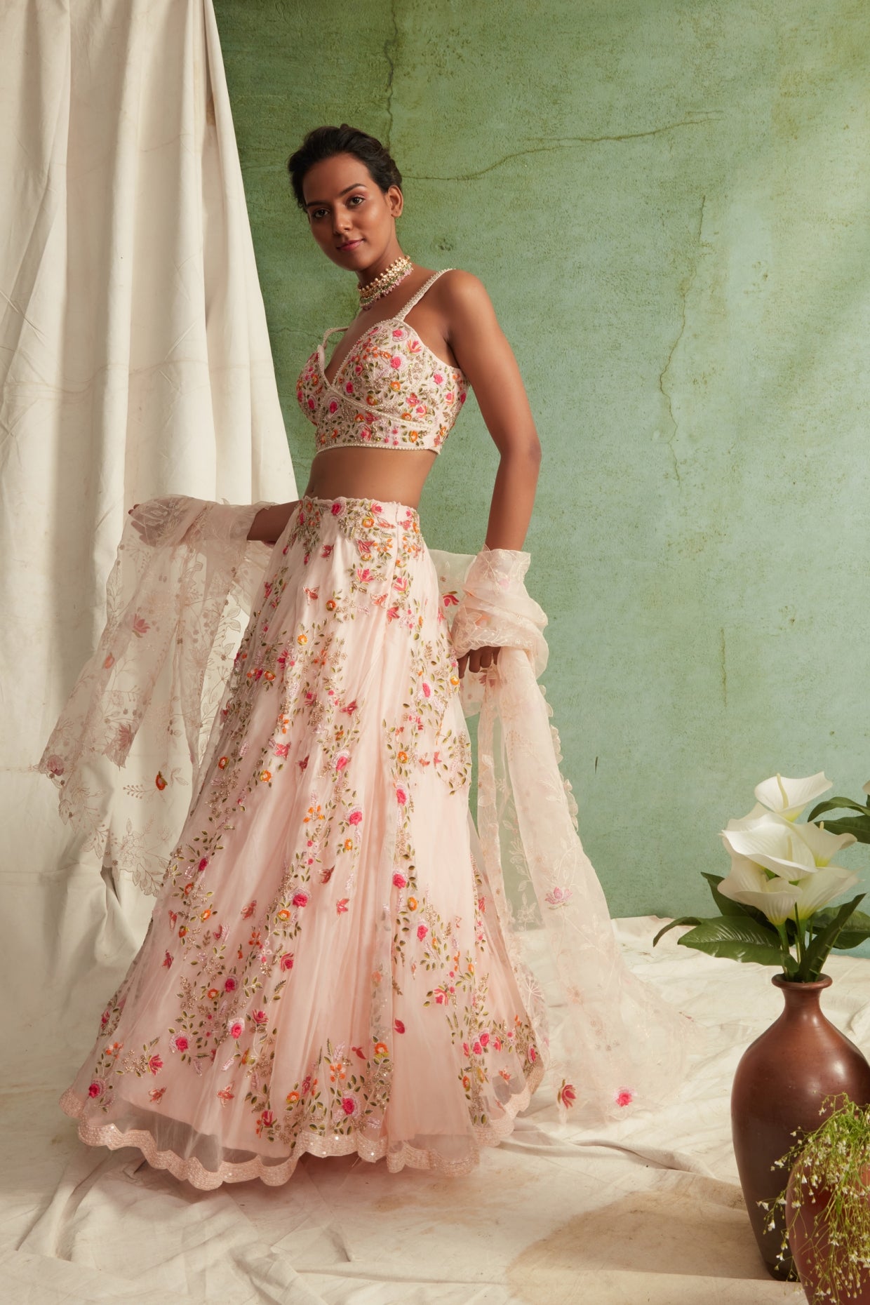 Blush Pink Heavy Embroidered Lehenga Set