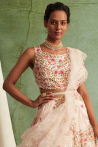 Blush Pink Embroidered Lehenga Set With Belt