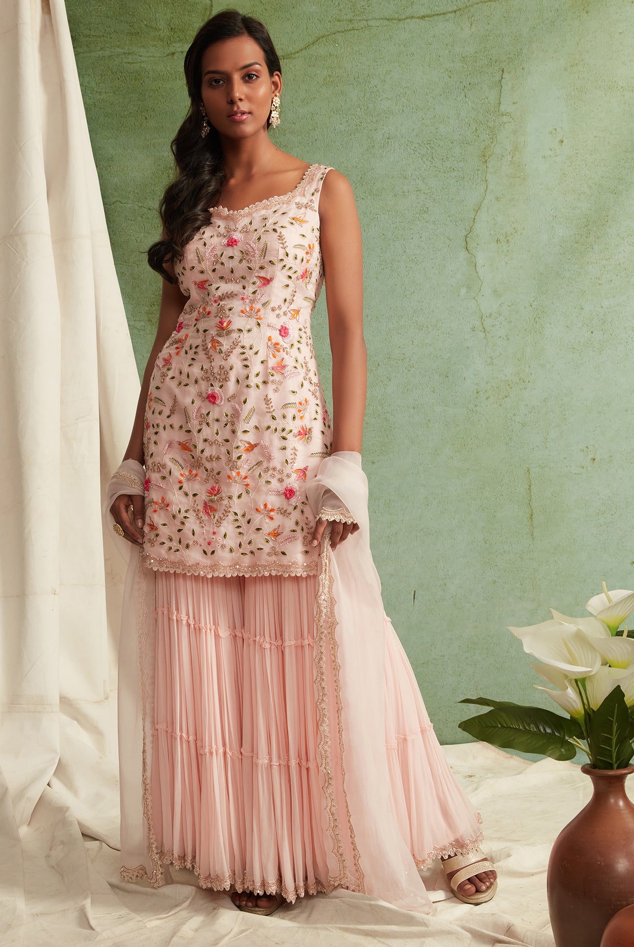 Blush Pink 3 Tier Sharara Set