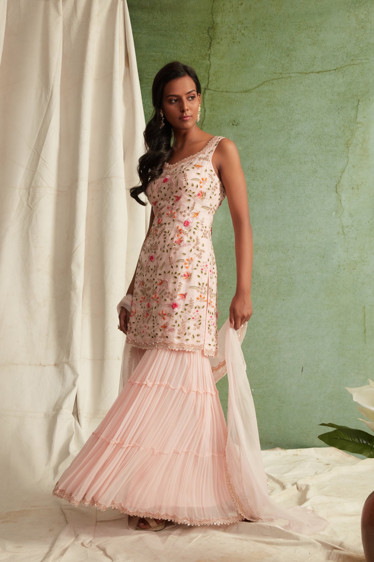 Blush Pink 3 Tier Sharara Set