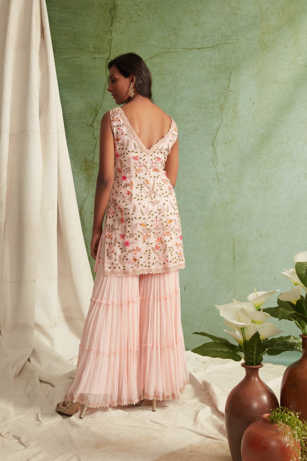 Blush Pink 3 Tier Sharara Set