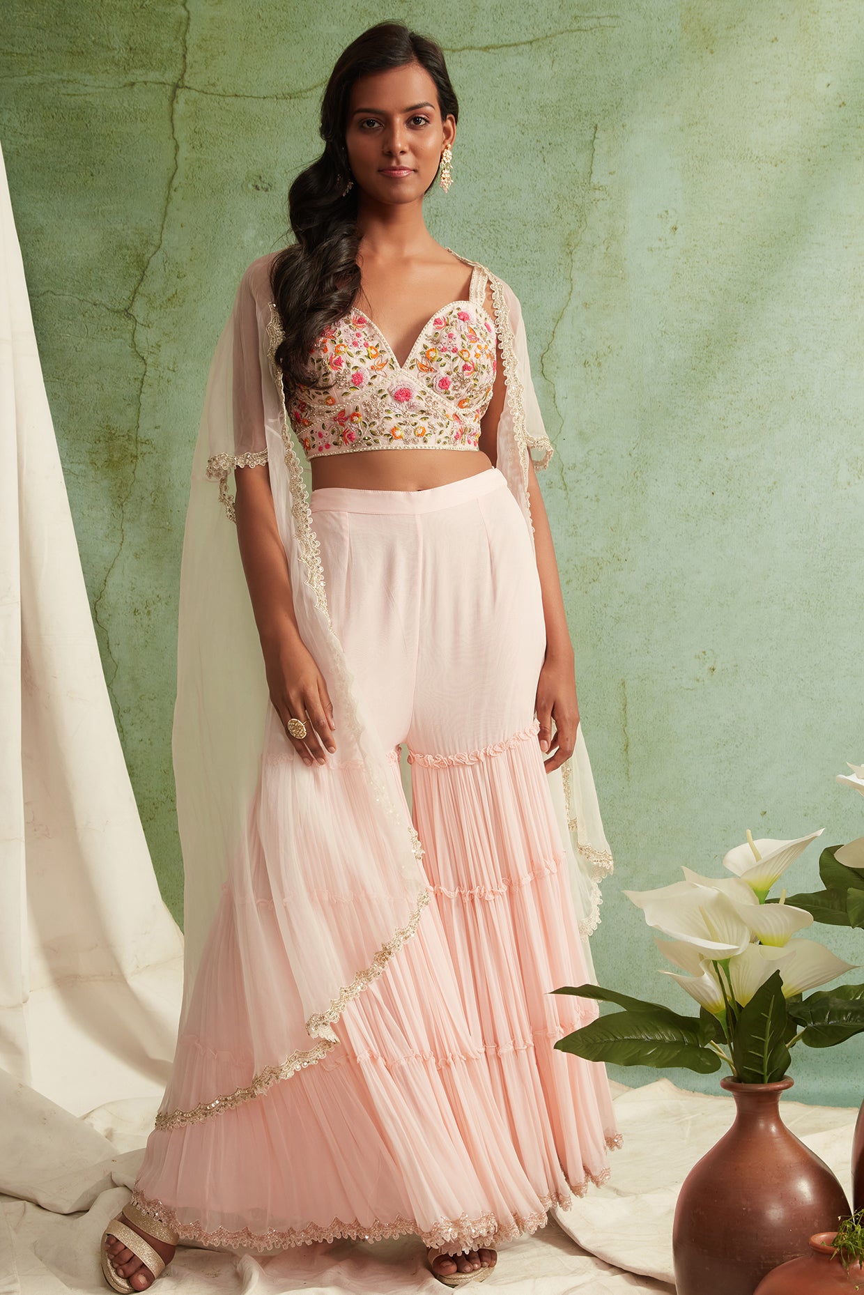 Blush Pink Bustier And  Sharara Set