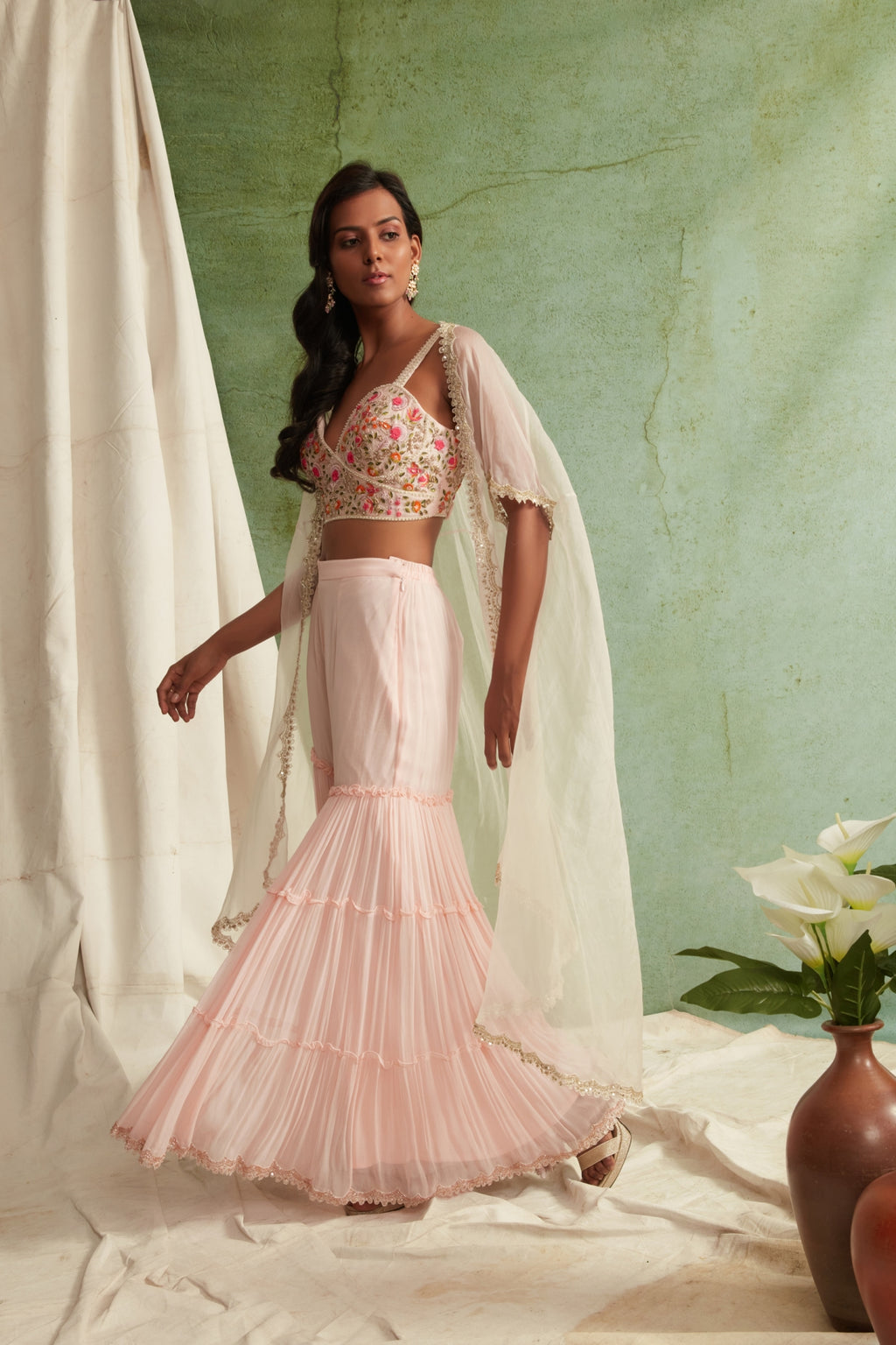 Blush Pink Bustier And  Sharara Set