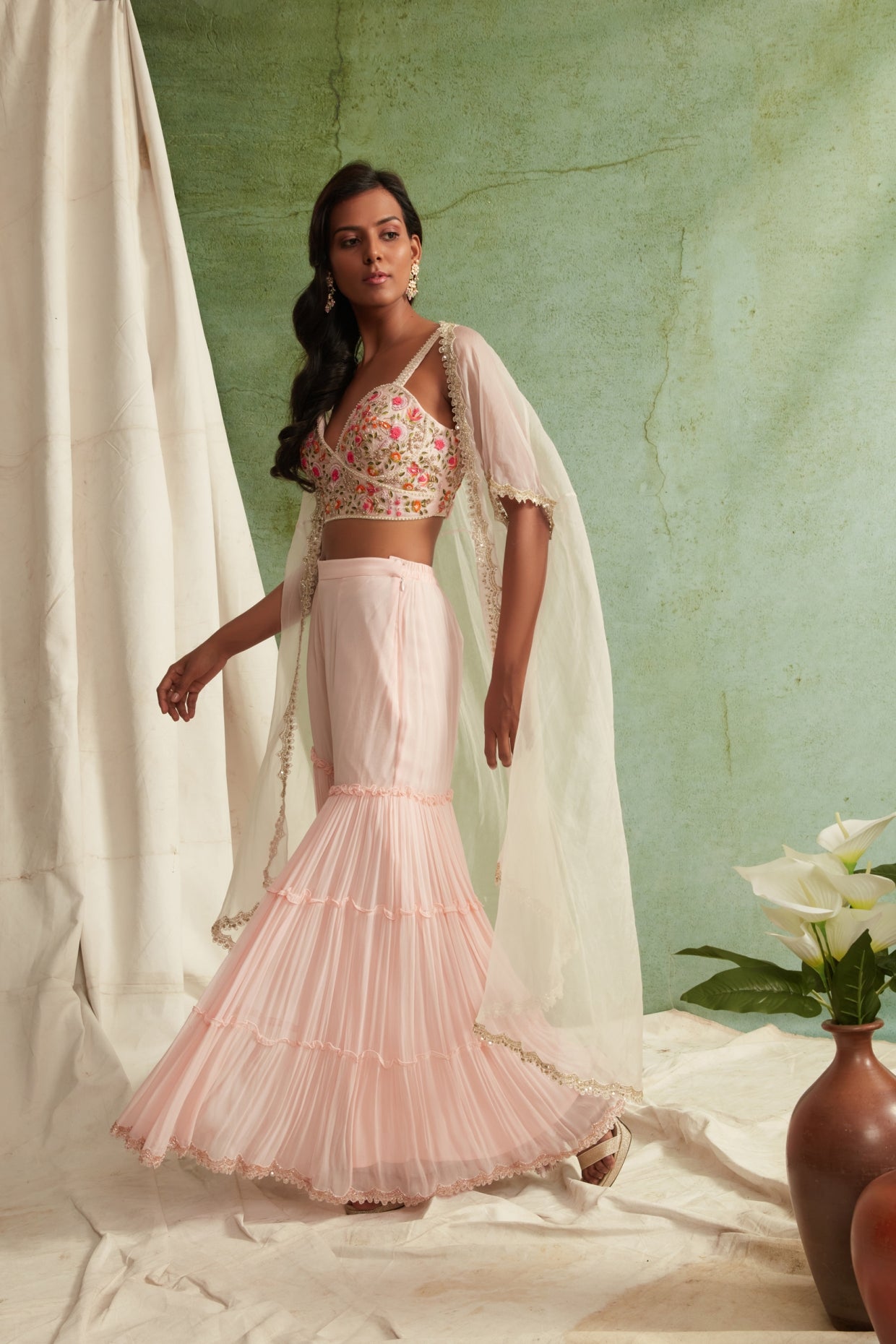 Blush Pink Bustier And  Sharara Set