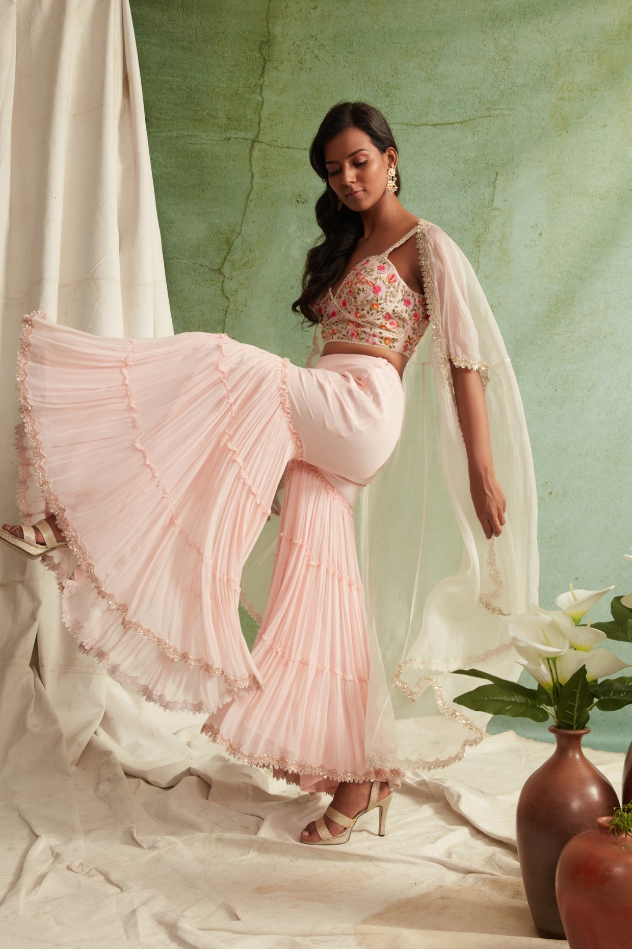 Blush Pink Bustier And  Sharara Set